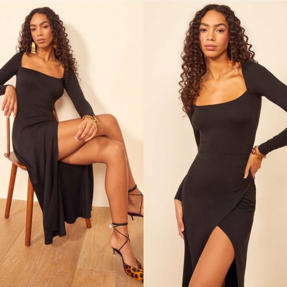 Reformation Dottie Dress Black LBD Mini Jersey - Picture 6 of 7